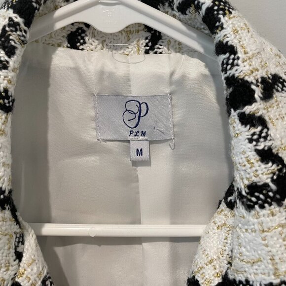 Luxe Tweed Double Breasted Lined Blazer Ivory/Black Gold Buttons - Picture 4 of 8